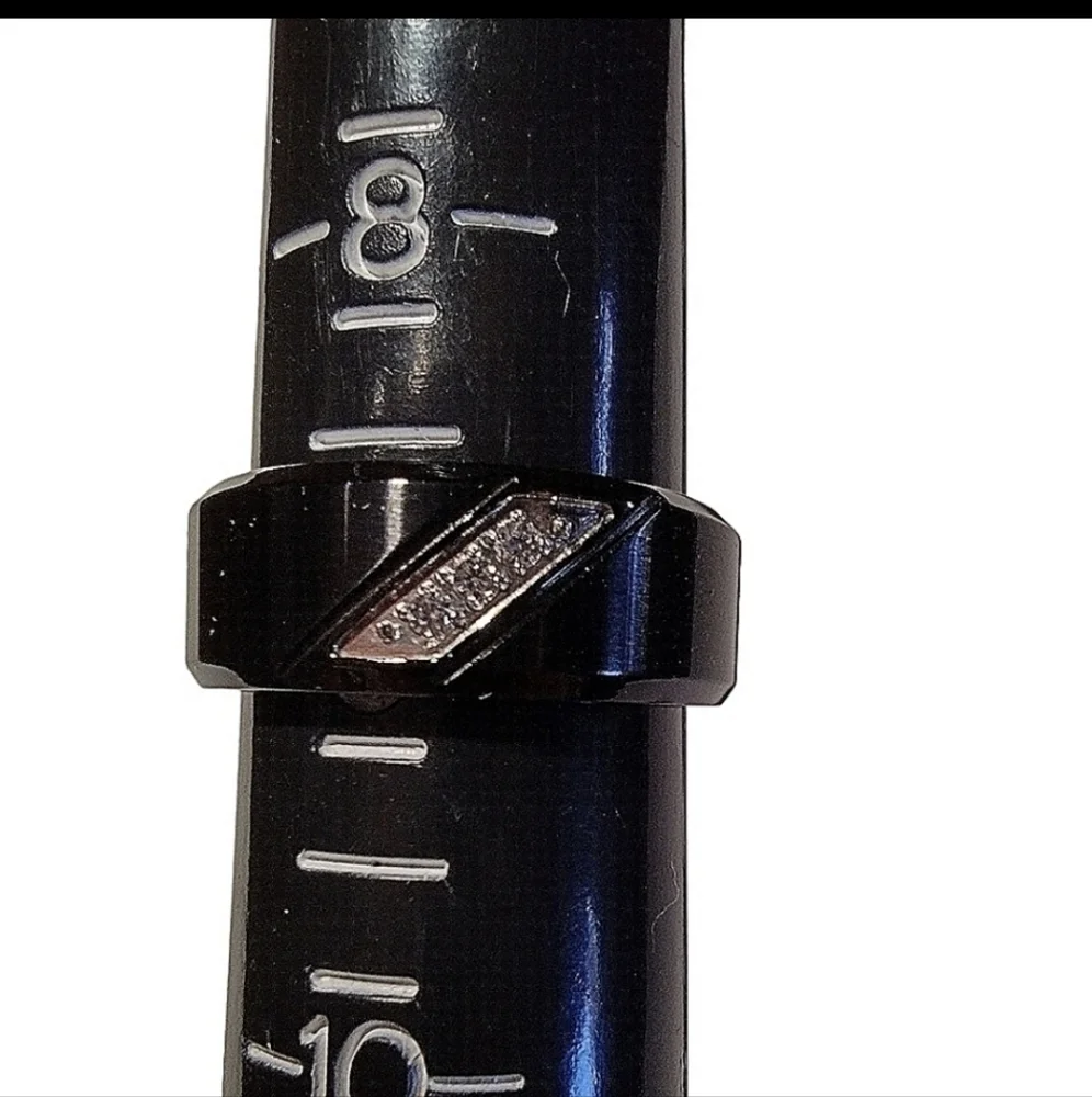 Black Jack Men's Stainless Steel Band with Cubic Zirconia Size 9 NWOT